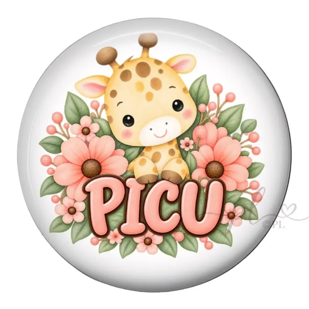 PICU Nurse Badge Reel Pediatric Intensive Care Cute Giraffe Floral ID Holder